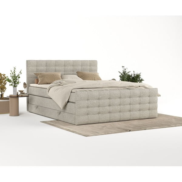 Bézs ágyneműtartós boxspring ágy 200x200 cm Blend – Maison de Rêve-image-2