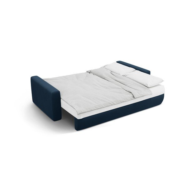 Sötétkék bársony kinyitható tárolóhelyes kanapé 238 cm Belfast – Cosmopolitan Design-image-3