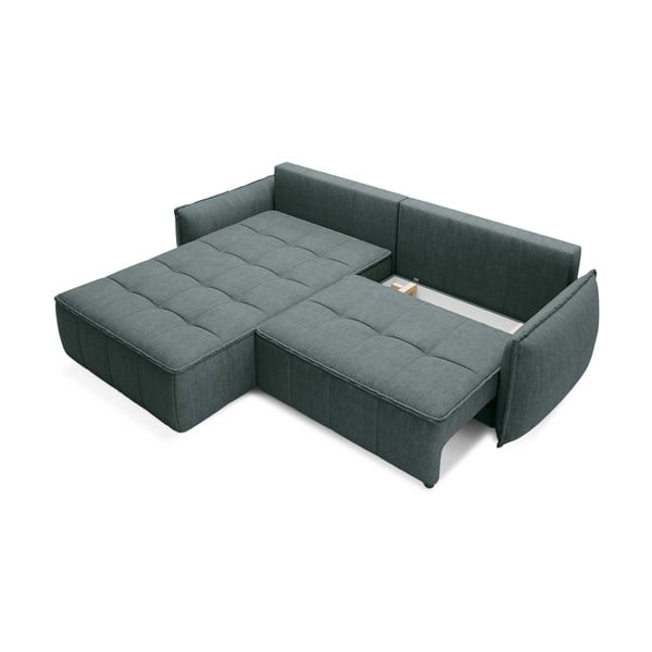 Zöld bársony kinyitható-tárolóhelyes sarokkanapé (bal oldali-heverő résszel) Campo – ELTAP-image-2