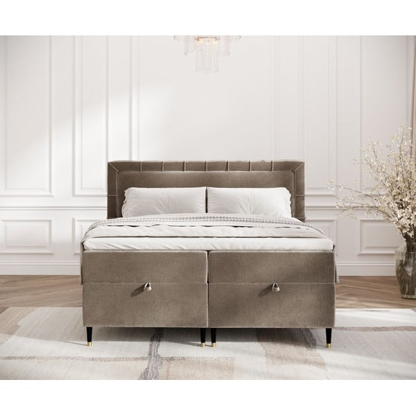 Bézs ágyneműtartós boxspring ágy 180x200 cm Voyage – Maison de Rêve-image-4