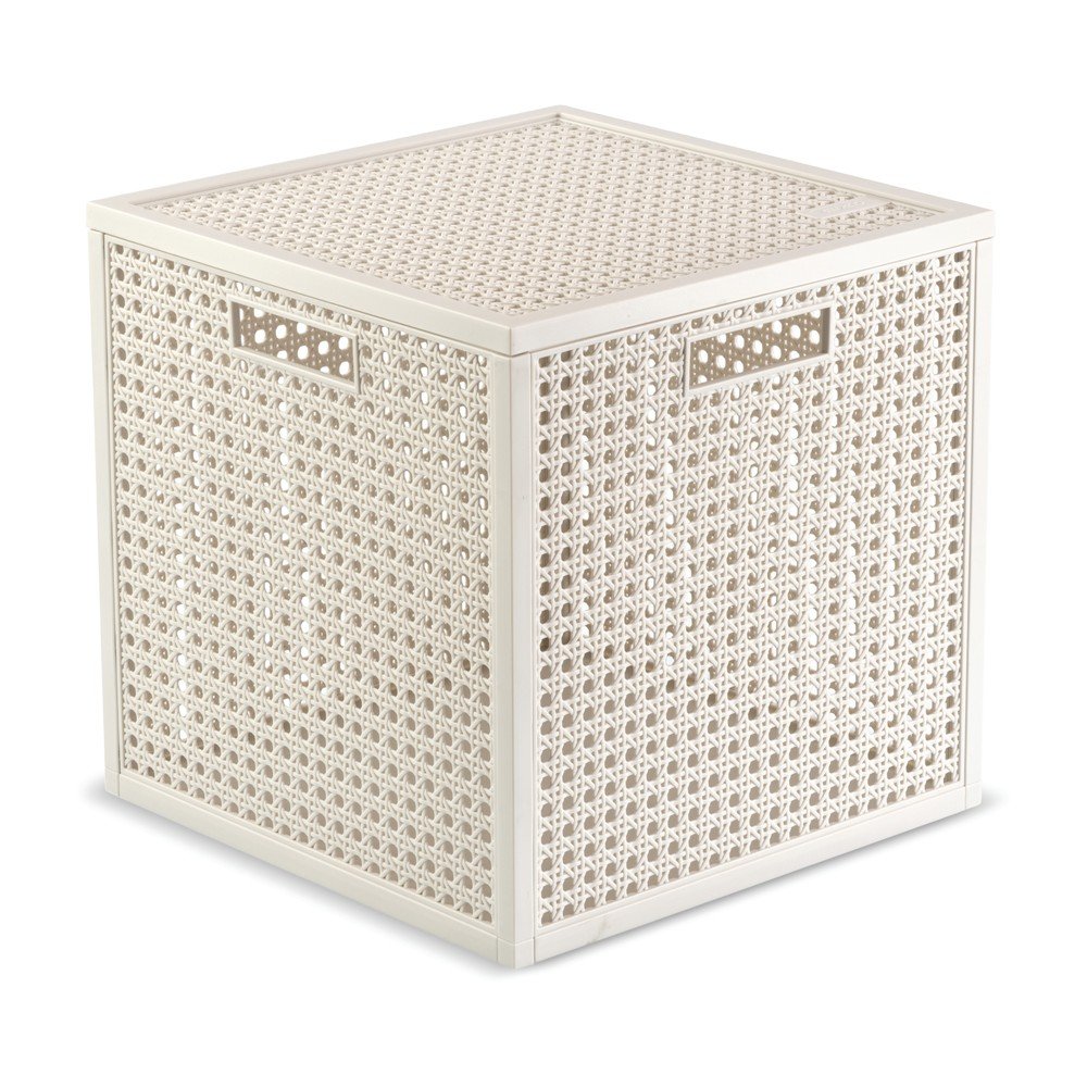 Krémszínű fedeles újrahasznosított műanyag tárolódoboz 28x28x28 cm Kaya Cube – Curver