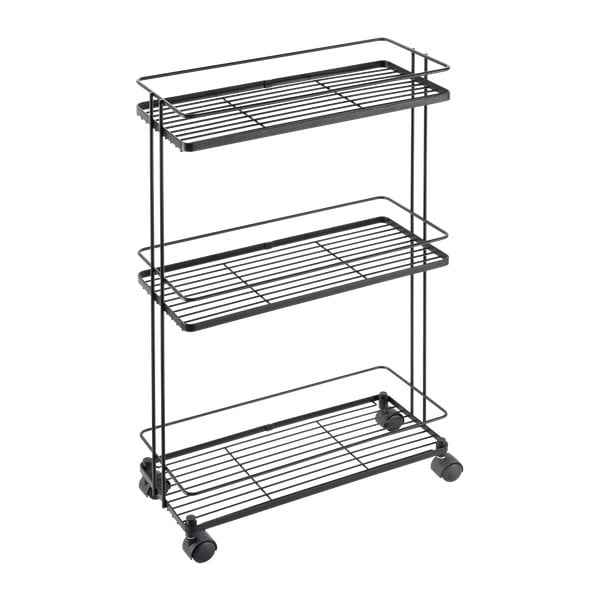 Matt fekete acél gurulós polcos állvány 38x62x16 cm Lava – Metaltex