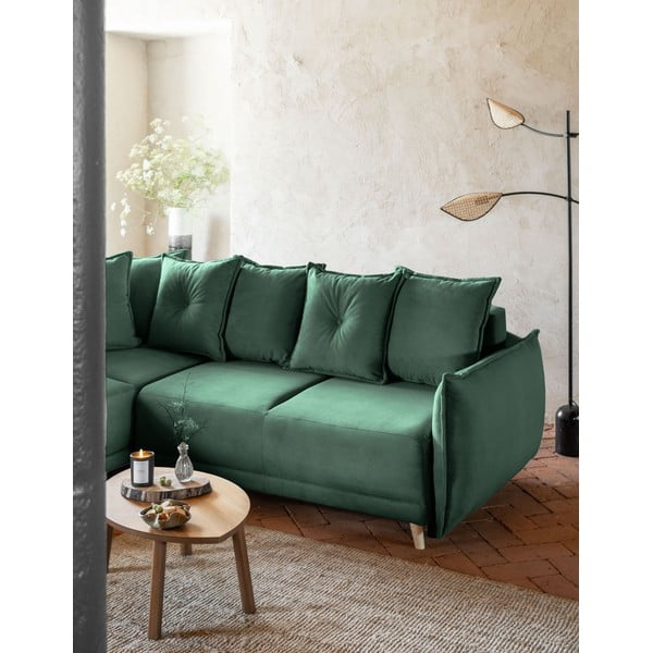 Zöld kordbársony kinyitható sarokkanapé (bal oldali) Lazy Lukka – Miuform-image-4