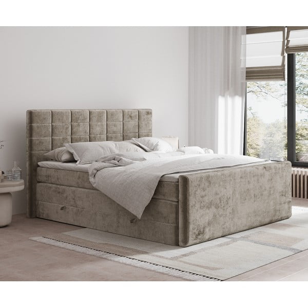 Világosbarna ágyneműtartós boxspring ágy 140x200 cm Ava – Maison de Rêve-image-1