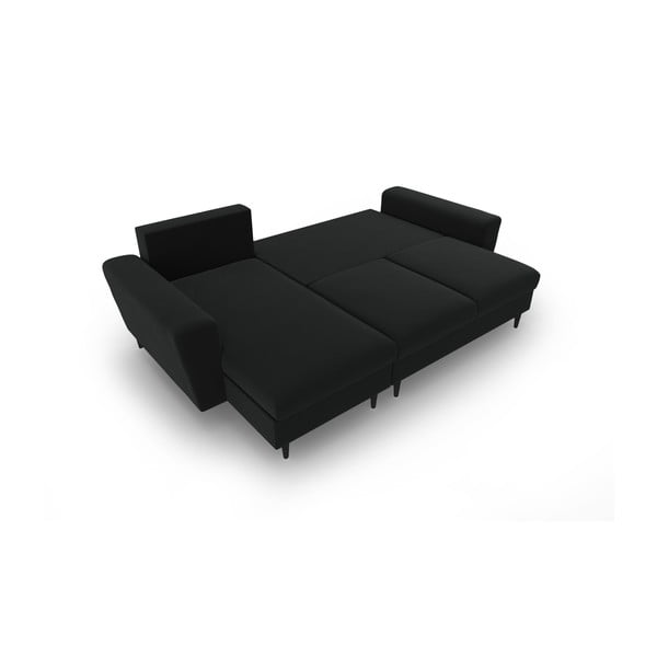 Fekete bársony kinyitható tárolóhelyes sarokkanapé Kyoto – Cosmopolitan Design-image-2