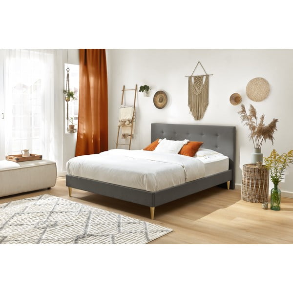 Antracitszürke kárpitozott franciaágy ágyráccsal 180x200 cm Rory – Bobochic Paris-image-3