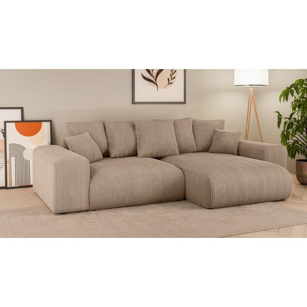Bézs kordbársony kinyitható tárolóhelyes sarokkanapé (variálható sarok) Luma – Ropez-image-1