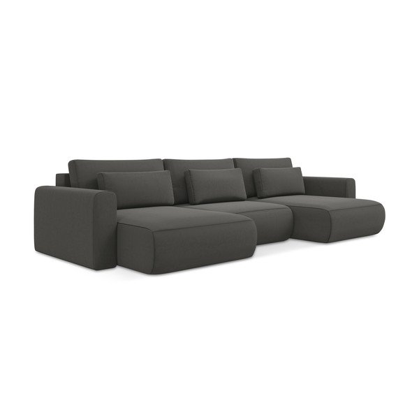 Sötétszürke bársony kinyitható-tárolóhelyes (U alakú) sarokkanapé Kapua – Makamii-image-1