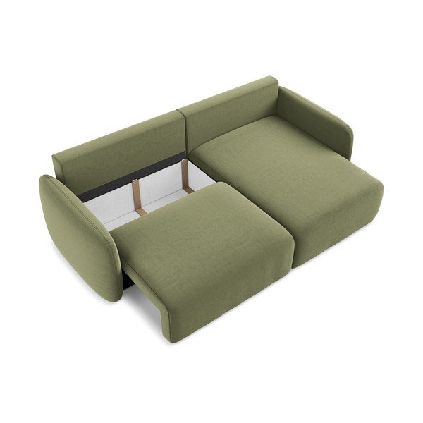 Zöld bársony kinyitható-tárolóhelyes sarokkanapé (jobb oldali-heverő résszel) Kalena – Makamii-image-4