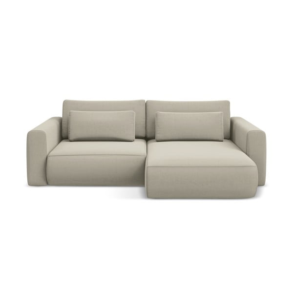 Bézs bársony kinyitható-tárolóhelyes sarokkanapé (jobb oldali-heverő résszel) Kapua – Makamii