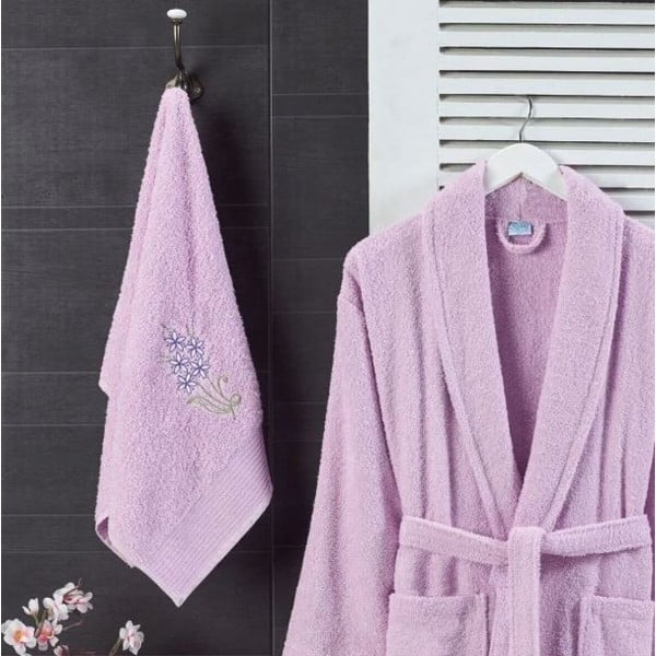 Világos rózsaszín pamut fürdőköpeny és törölköző szett S/M – Mila Home-image-1