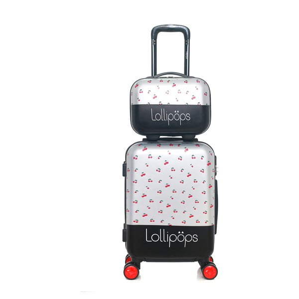 Holly szürke gurulós bőrönd és kozmetikai táska szett - Lollipops