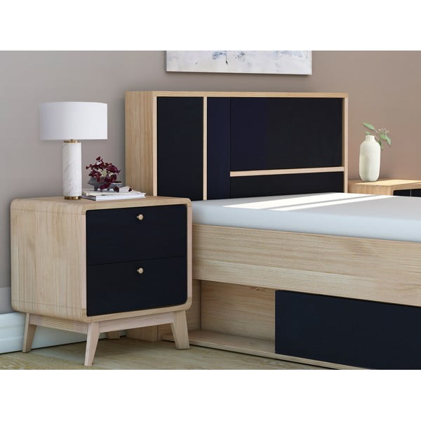 Fekete-natúr színű éjjeliszekrény tölgyfa dekorral Cassie - Støraa-image-1