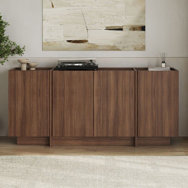 Sötét natúr színű komód kábellyukkal diófa dekorral 180x80x45 cm Dorma – Kalune Design-image-1