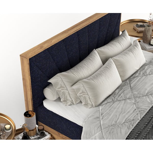 Sötétkék-natúr színű ágyneműtartós boxspring ágy 140x200 cm Asahi – Maison de Rêve-image-1