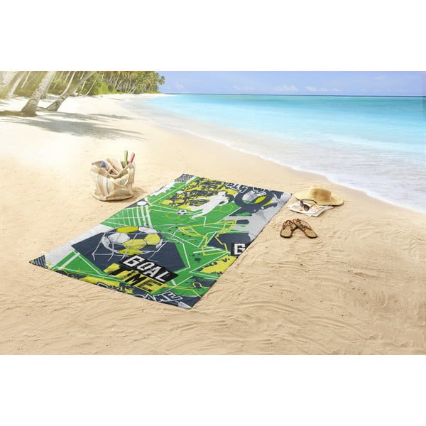 Zöld gyerek bársony strandtörölköző 75x150 cm Goaltime – Good Morning-image-1