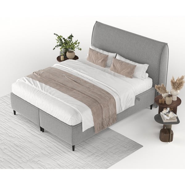 Világosszürke kárpitozott ágyneműtartós franciaágy 160x200 cm Draco – Maison de Rêve-image-4