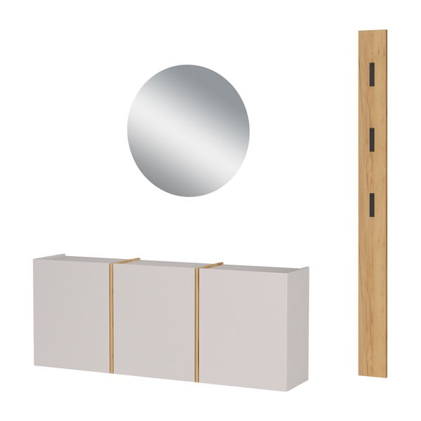 Krémszínű-natúr színű előszoba bútor 168x200x27 cm Libbiano – Germania