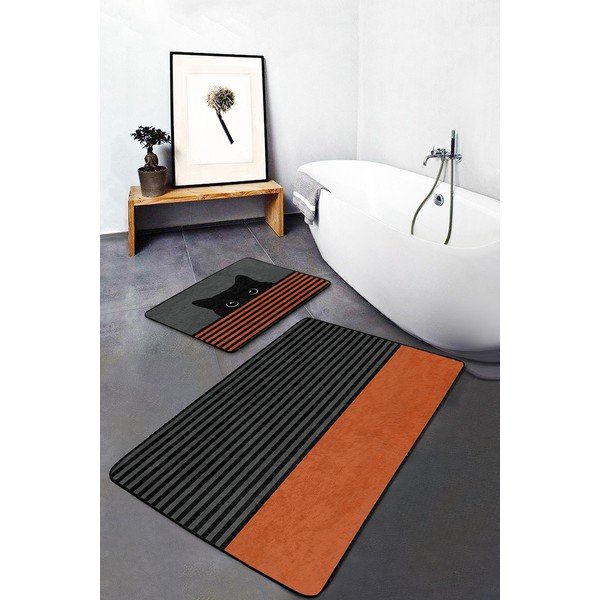 Fekete-narancssárga fürdőszobai kilépő szett 2 db-os 60x100 cm – Mila Home-image-3