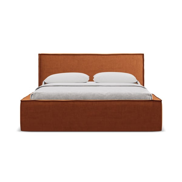 Terrakotta színű kárpitozott ágyneműtartós franciaágy  ágyráccsal 160x200 cm Anani – Makamii-image-3