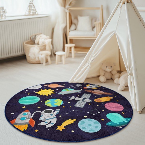 Sötétkék mosható gyerek játszószőnyeg ø120 cm Into The Space – Mila Home-image-4