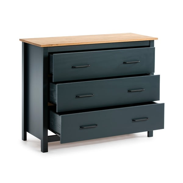 Sötétkék borovi fenyő alacsony komód 100x80 cm Miranda – Marckeric-image-3