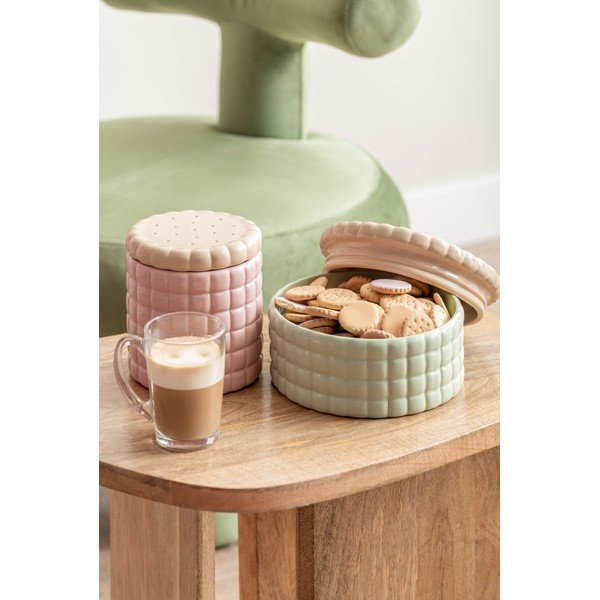 Világos rózsaszín dekoratív kerámia tárolódoboz ø 14x15 cm Biscuit Box – PT LIVING-image-1