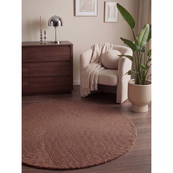 Terrakotta színű kézi szövésű gyapjú kerek szőnyeg ø 120 cm Calmio – Hanse Home-image-1