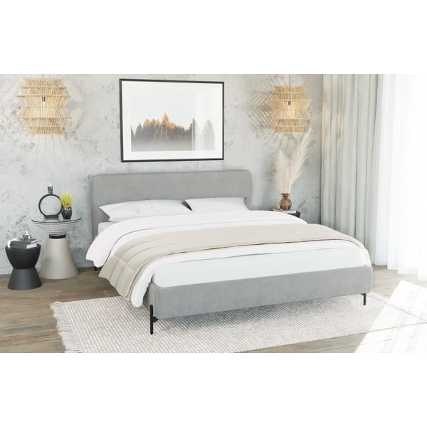 Világosszürke kárpitozott franciaágy ágyráccsal 140x200 cm Barker – Ropez-image-2