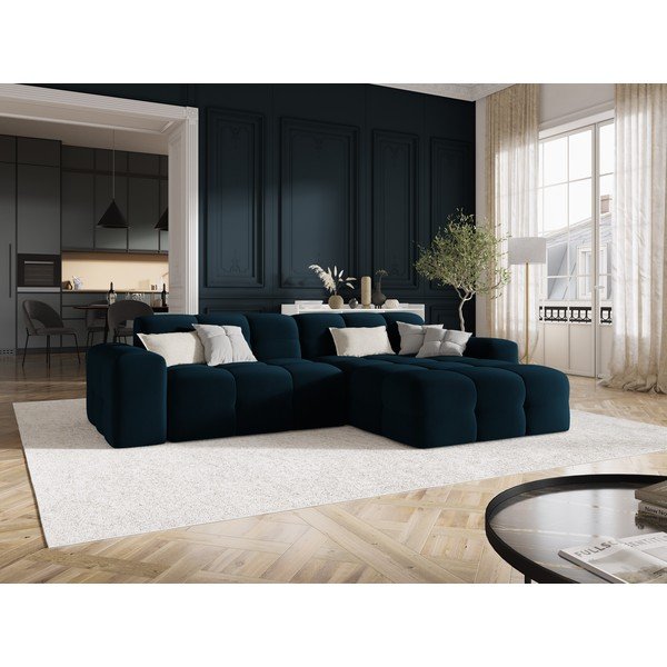 Sötétkék bársony sarokkanapé (jobb oldali) Kendal – Micadoni Home-image-1