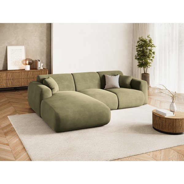 Khaki bársony sarokkanapé (bal oldali-heverő résszel) Molino – Micadoni -image-1