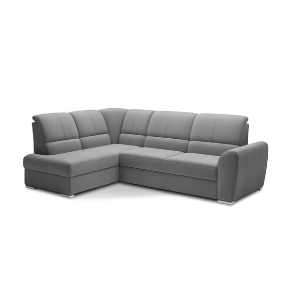 Szürke bársony kinyitható-tárolóhelyes sarokkanapé (bal oldali-L alakú) Siber – ELTAP-image-2