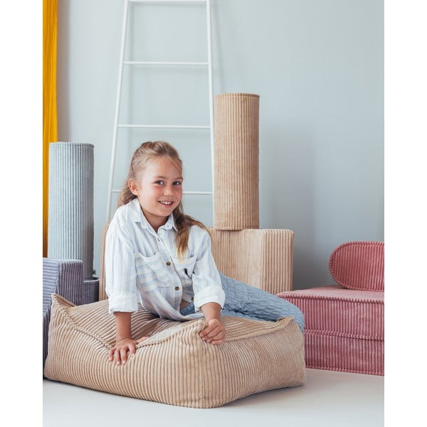 Világosbarna kordbársony gyerek babzsákfotel Square – Wigiwama-image-1