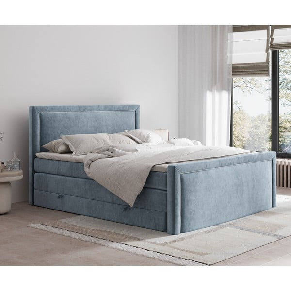 Kék ágyneműtartós boxspring ágy 180x200 cm Lavenda – Maison de Rêve-image-1