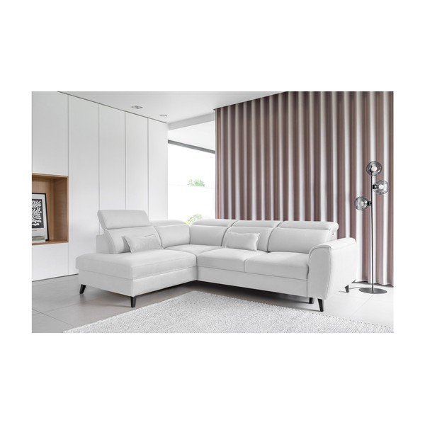 Fehér bársony kinyitható-tárolóhelyes sarokkanapé (bal oldali-L alakú) Noble – ELTAP-image-1