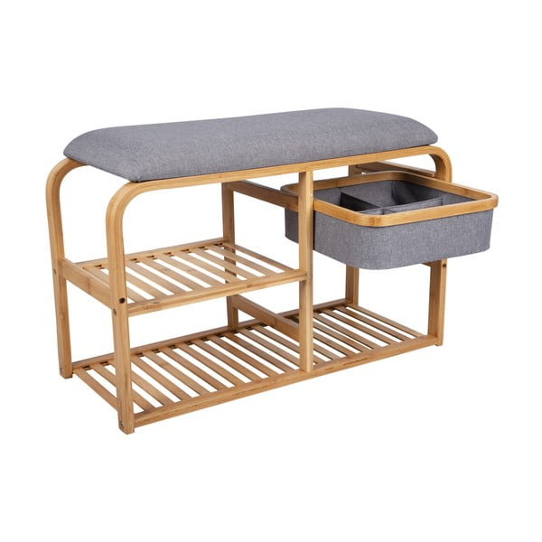 Bench bambusz cipőtartó szürke ülőrésszel, szélesség 70 cm - Leitmotiv-image-4