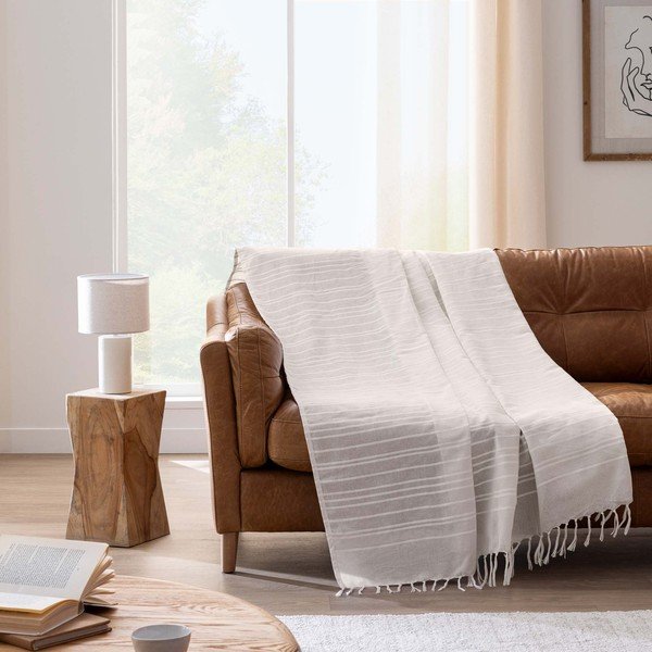 Krémszínű pamut ágytakaró 125x150 cm Lilia – douceur d'intérieur-image-1