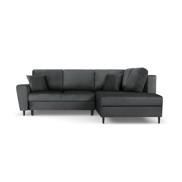 Sötétszürke bársony kinyitható tárolóhelyes sarokkanapé (jobb oldali-L alakú) Kyoto – Cosmopolitan Design