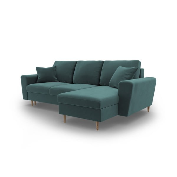 Petróleum színű bársony kinyitható tárolóhelyes sarokkanapé Kyoto – Cosmopolitan Design-image-4