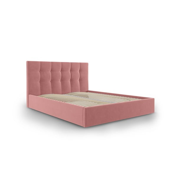 Rózsaszín kárpitozott franciaágy tárolóhellyel ágyráccsal 160x200 cm Nerin – Mazzini Beds