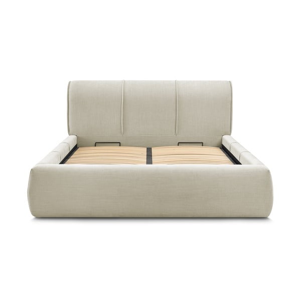 Bézs kárpitozott franciaágy tárolóhellyel, ágyráccsal 180x200 cm Vernon – Bobochic Paris-image-3