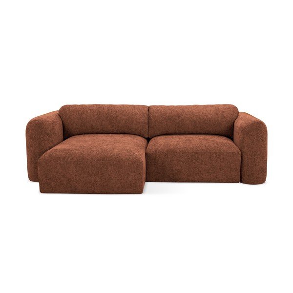 Terrakotta színű zsenília kinyitható-tárolóhelyes sarokkanapé (bal oldali-heverő résszel) Mele – Makamii