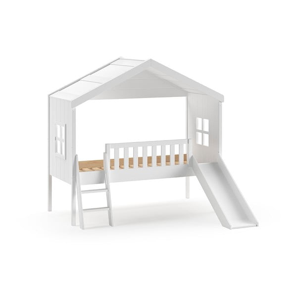 Fehér házikó alakú magasított borovi fenyő gyerekágy 90x200 cm – Vipack