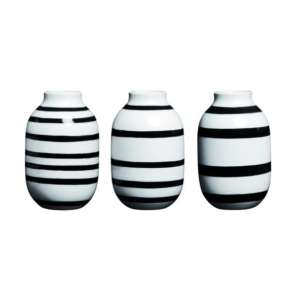 Omaggio 3 db fekete-fehér agyagkerámia váza, magasság 8 cm - Kähler Design