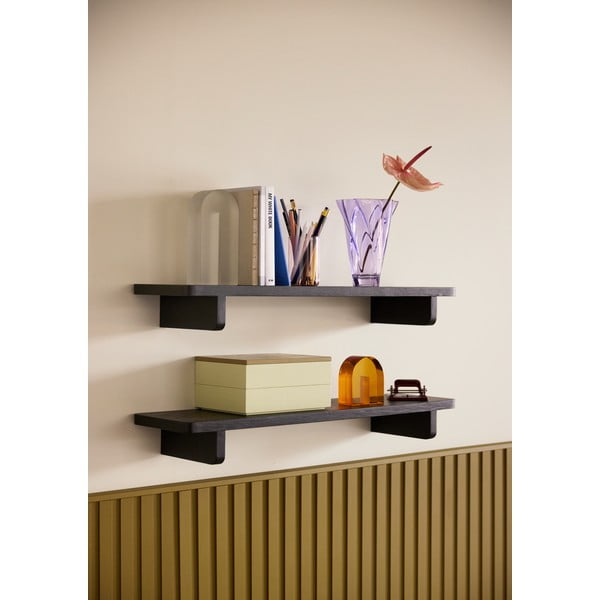 Fekete fali polc tölgyfa dekorral 80 cm Poke – Hübsch-image-2