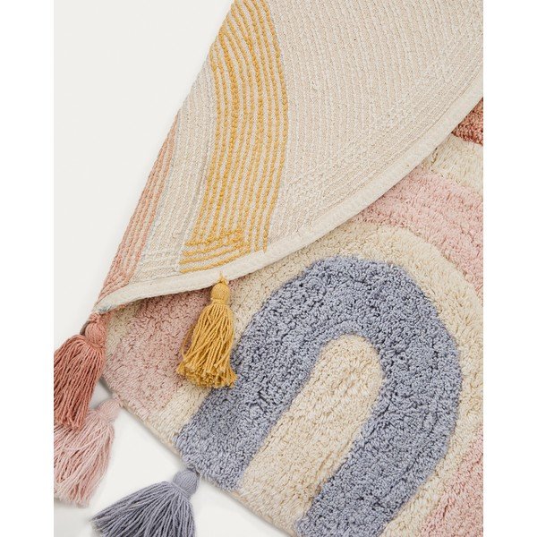 Elefántcsont színű mosható-kézi szövésű pamut gyerek szőnyeg ø100 cm Tadea – Kave Home-image-3