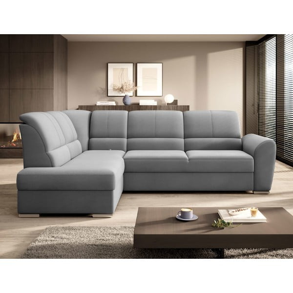 Szürke bársony kinyitható-tárolóhelyes sarokkanapé (bal oldali-L alakú) Siber – ELTAP-image-3