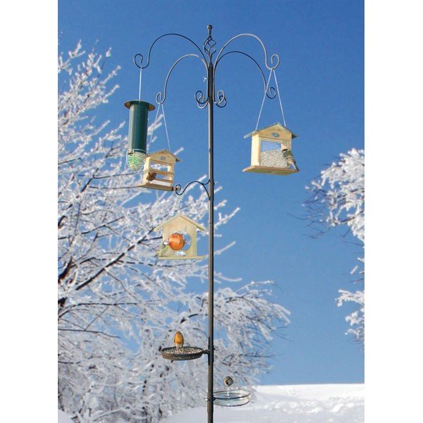 Fekete álló madáretető állvány akasztókkal és itatótállal, magasság 148 cm - Esschert Design-image-1