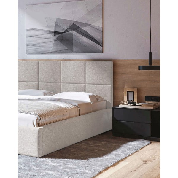 Bézs kárpitozott franciaágy tárolóhellyel, ágyráccsal 180x200 cm Bufo – MESONICA-image-1