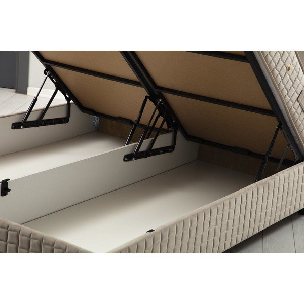 Bézs kárpitozott ágyneműtartós franciaágy ágyráccsal 140x200 cm Safir – Kalune Design-image-1